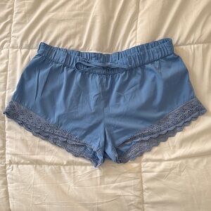 Light Blue Lace-Trim Sleep Shorts
